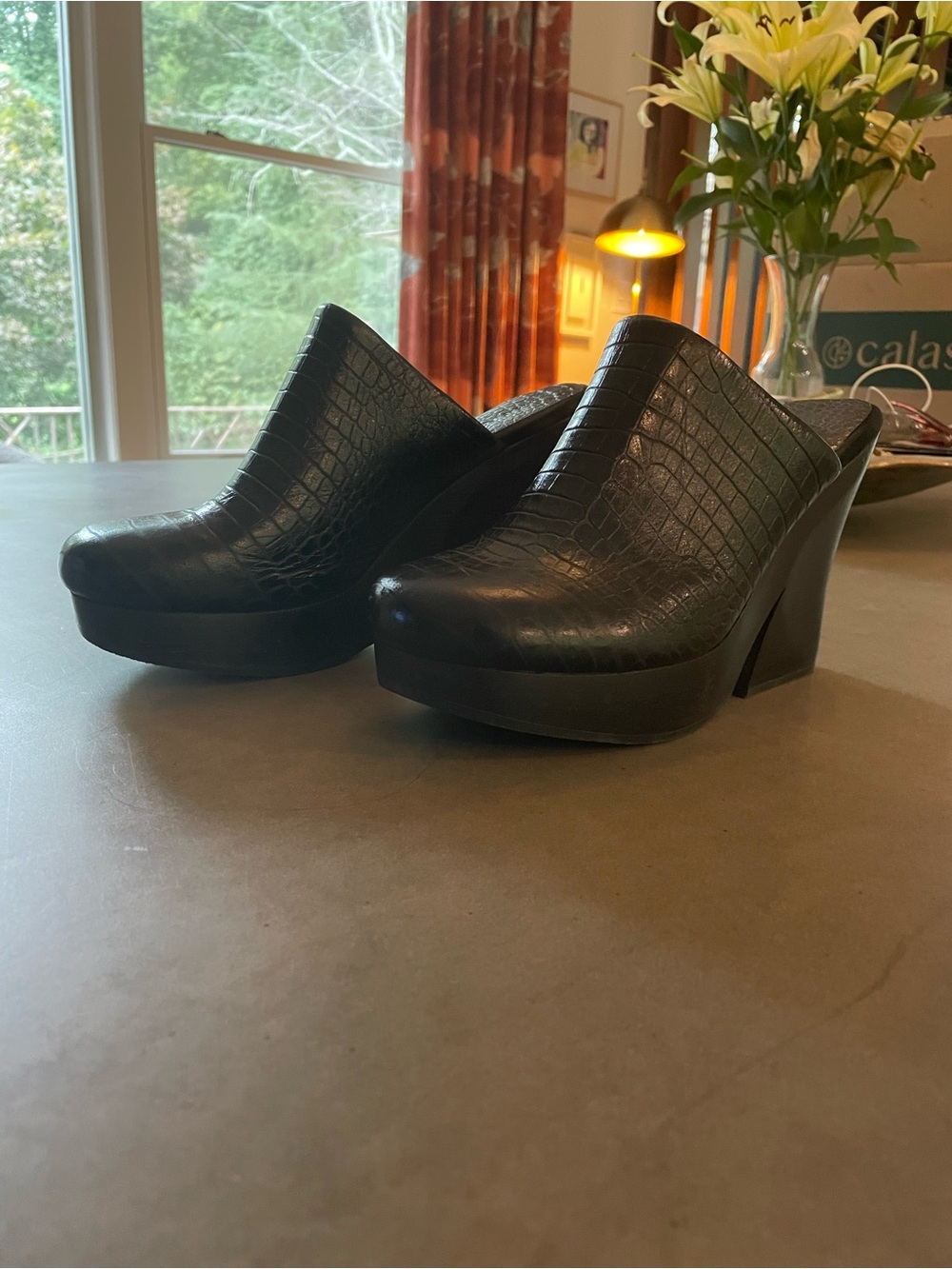 Rachel Comey Black Croc-Embossed Platform Mules